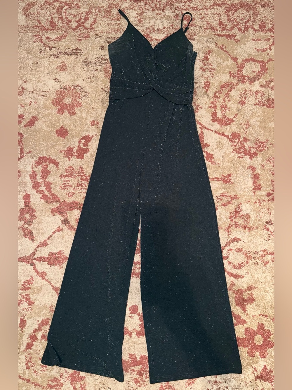 Material Girl dark green Sparkle V-Neck Wide-Leg Jumpsuit size Large